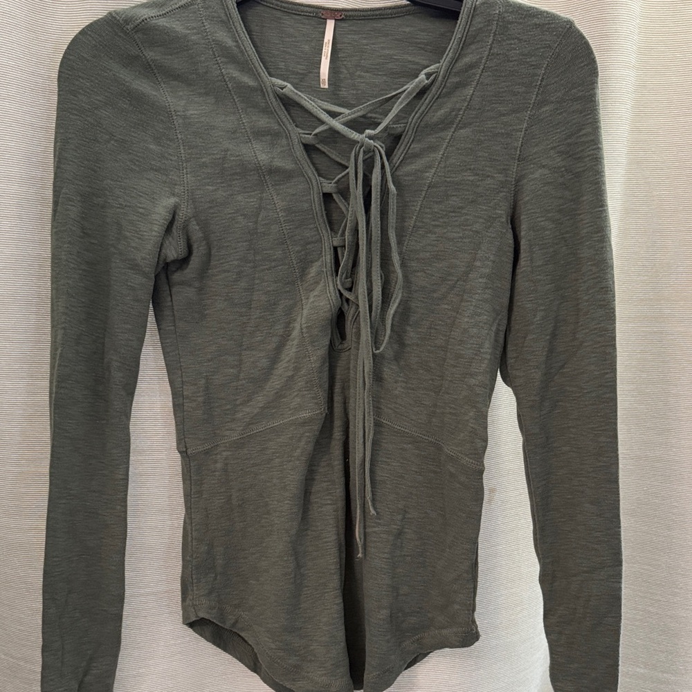 Free People Forest Green Lace-Up Bodysuit